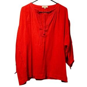 Madewell red embroidered crepe peasant blouse size medium
